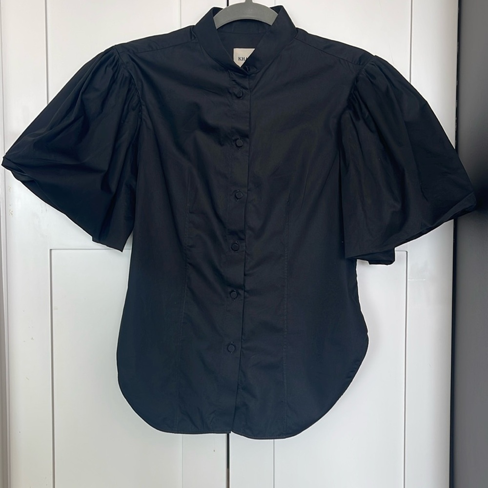 Khaite Doma Black Puff Sleeve Top (M)